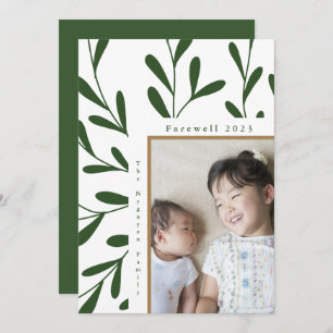 Leafy Green White Frame Photo Farewell 2023 Holiday Card
