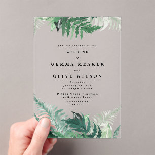 Leafy Greenery Modern Watercolor Wedding Acrylic Invitations