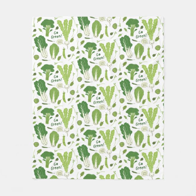 Leafy Greens Happy Garden Veggies Cute Vegetables Fleece Blanket (Front)