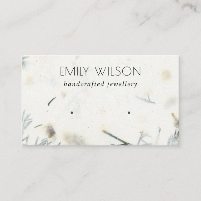 Leafy Handmade Paper Texture Stud Earring Display Business Card (Front)