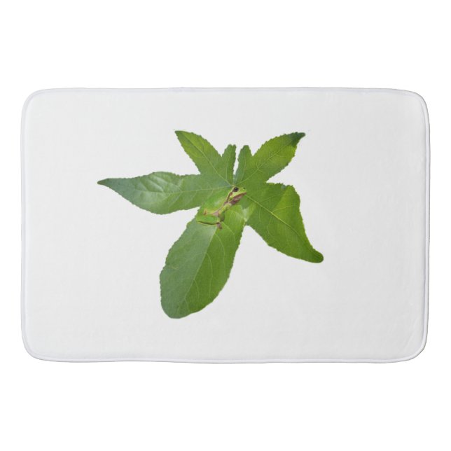 "Leafy Haven: A Small Green Frog on a Grape Leaf" Bath Mat (Front)