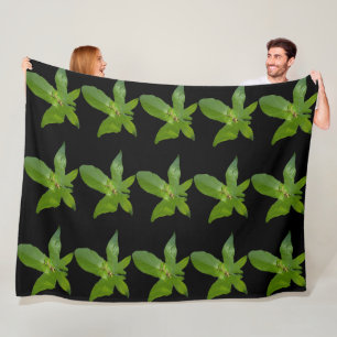 "Leafy Haven: A Small Green Frog on a Grape Leaf" Fleece Blanket