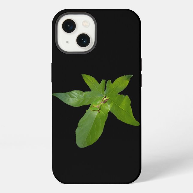 "Leafy Haven: A Small Green Frog on a Grape Leaf" iPhone Case (Back)