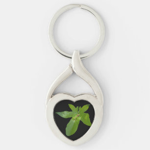 "Leafy Haven: A Small Green Frog on a Grape Leaf" Key Ring