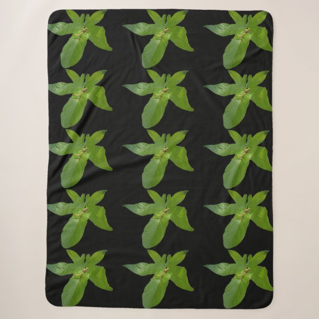 "Leafy Haven: A Small Green Frog on a Grape Leaf" Sherpa Blanket (Front)
