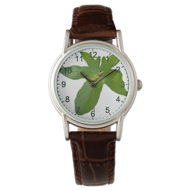 "Leafy Haven: A Small Green Frog on a Grape Leaf" Watch (Front)