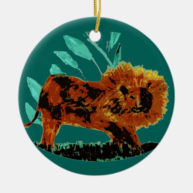 Leafy Lion Wild Animal Ceramic Tree Decoration (Front)