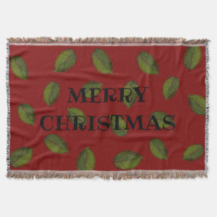 Leafy, "MERRY CHRISTMAS" Red Throw Blanket