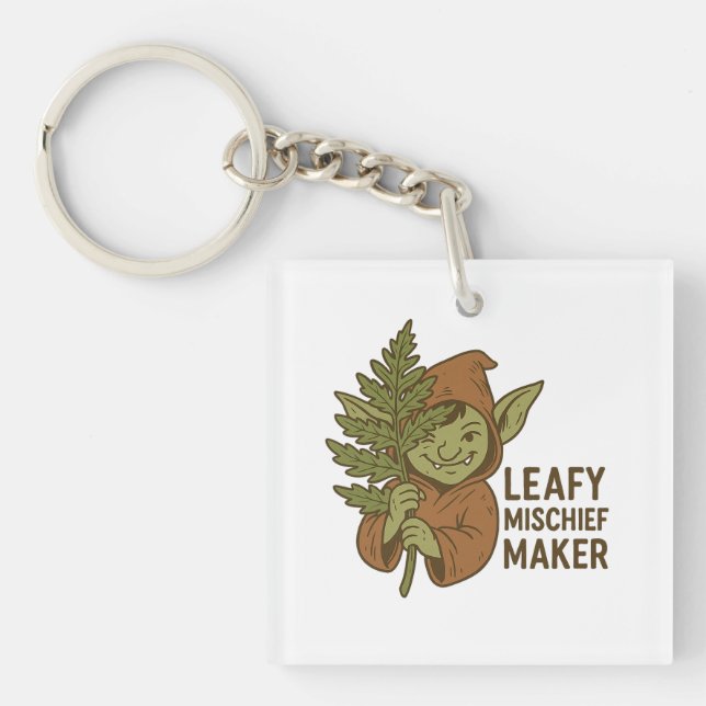 Leafy Mischief Maker - Cute Goblin Forest Creature Key Ring (Front)