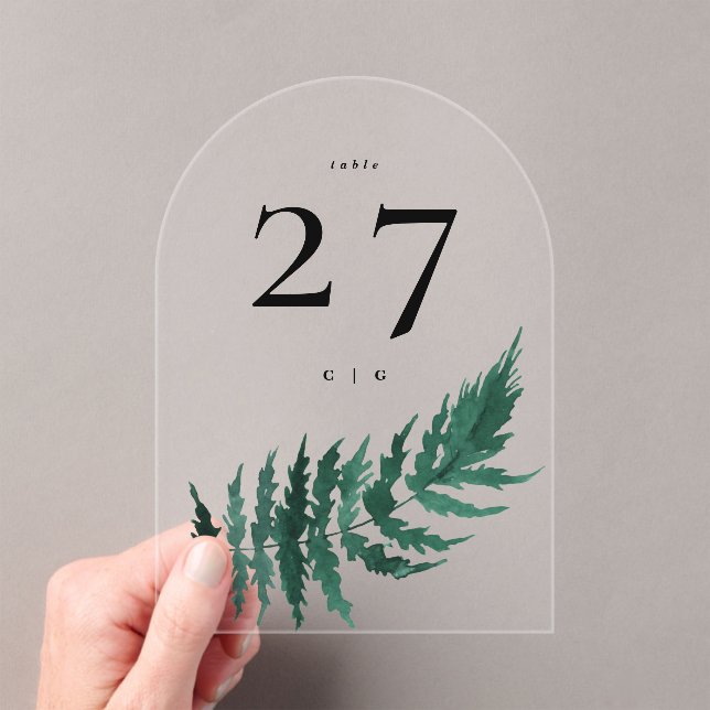 Leafy Modern Watercolor  acrylic Arch Table Number (Insitu (Handheld))
