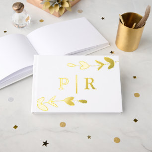 Leafy Monogram Name and Date Wedding Guest Book