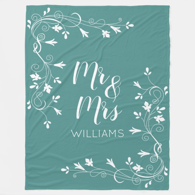 Leafy Nature Mr & Mrs Choose Your Background Colou Fleece Blanket (Front)