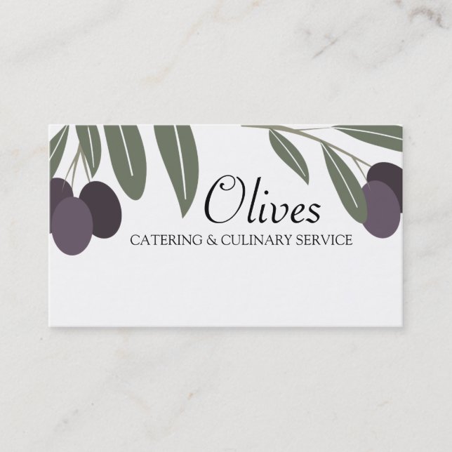 leafy olives branch cooking chef business card,... business card (Front)