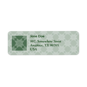 Leafy pattern on olive green return address label