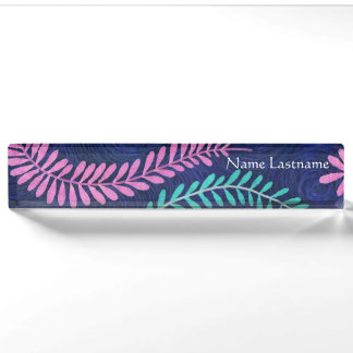 Leafy Pink and Aqua Desk Nameplate