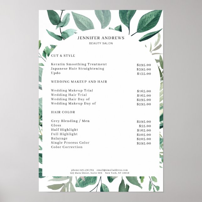 Leafy Price List Poster (Front)