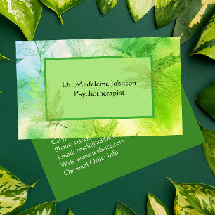 Leafy Psychotherapist Counsellor Green Blue Nature Business Card