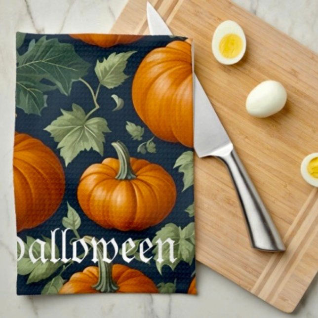 Leafy Pumpkin Patch Tea Towel (Kitchen Towel 16”X24” poly-blend machine washable. )