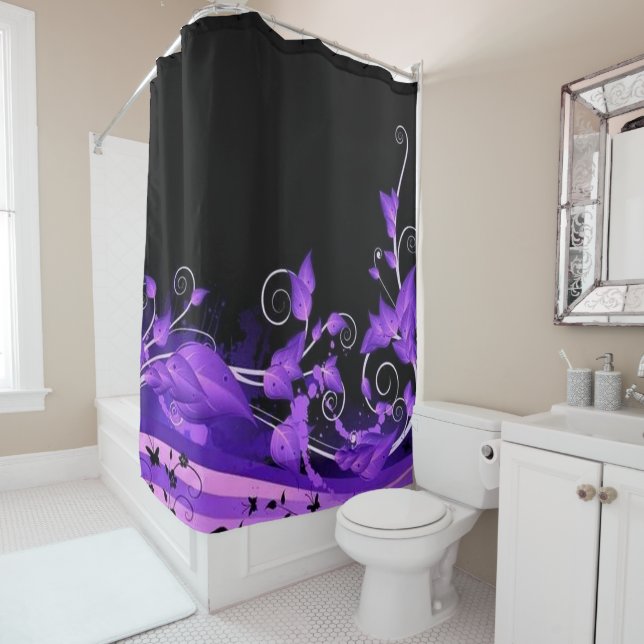 Leafy Purple Vines Shower Curtain (In Situ)