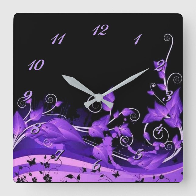 Leafy Purple Vines Wall Clock (Front)