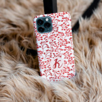 Leafy Red Pattern Modern Elegant Monogrammed