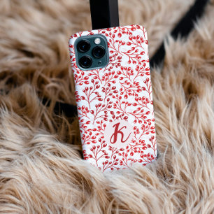 Leafy Red Pattern Modern Elegant Monogrammed iPhone 11 Case