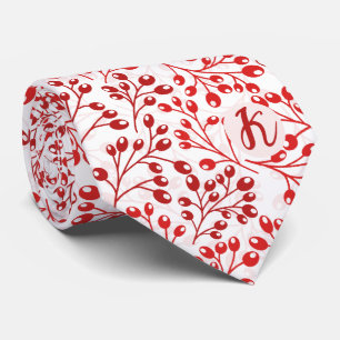 Leafy Red Pattern Modern Elegant Monogrammed Tie
