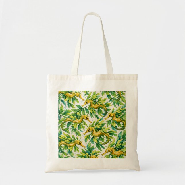 Leafy Sea Dragon Botanical Pattern Tote Bag (Front)
