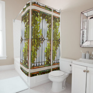 Leafy Stained Glass Shower Curtain