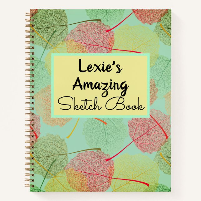 Leafy Stylish Sketch Personalised Spiral Notebook (Front)