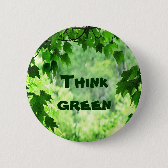 Leafy Think Green 6 Cm Round Badge (Front)