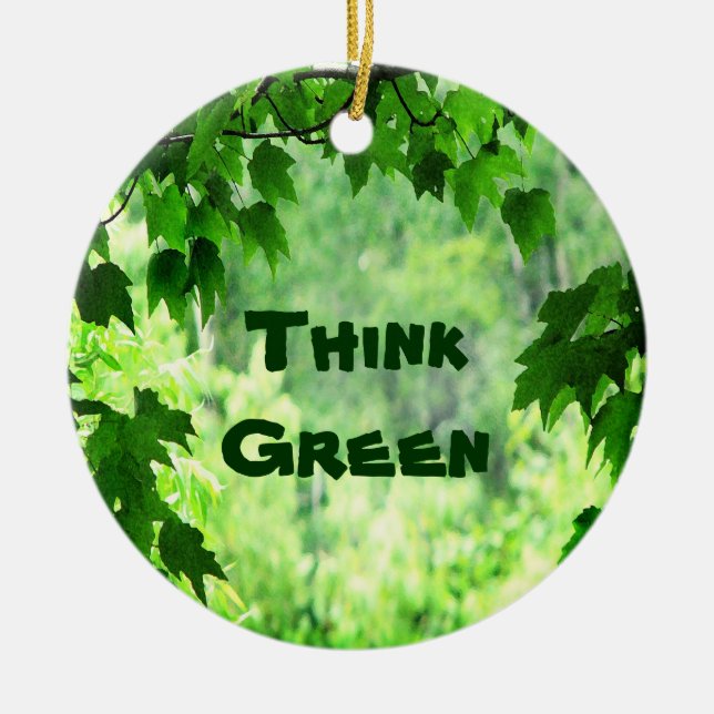 Leafy Think Green Ceramic Tree Decoration (Front)