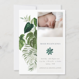 Leafy Tropical Fauna Photo Baby Birth Announcement