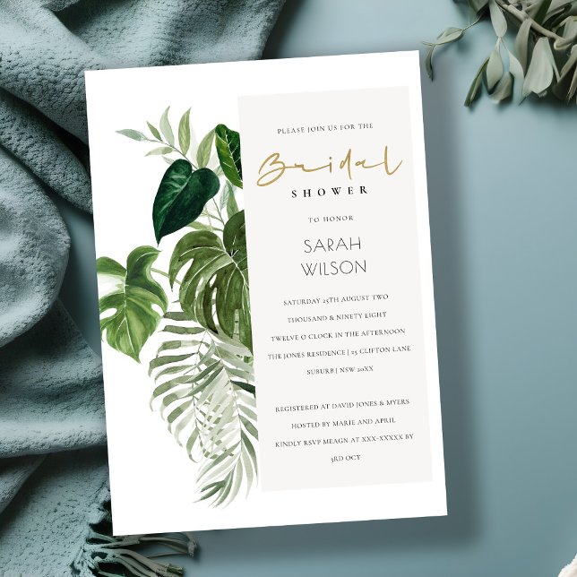Leafy Tropical Foliage Palm Bridal Shower Invite (Creator Uploaded)
