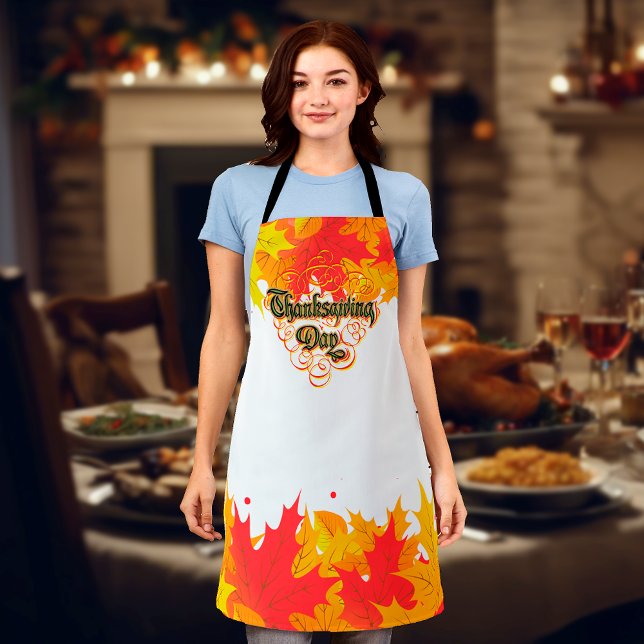 Leafy Typographic Thanksgiving Day Words  Apron (Creator Uploaded)