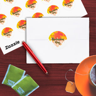 Leafy Typographic Thanksgiving Day Words  Classic Round Sticker