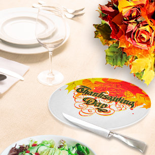 Leafy Typographic Thanksgiving Day Words  Cutting Board