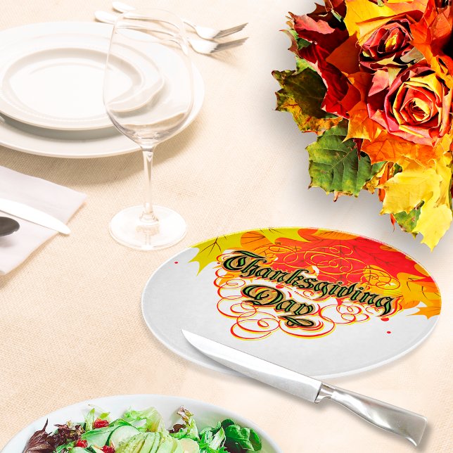 Leafy Typographic Thanksgiving Day Words  Cutting Board (Creator Uploaded)