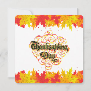 Leafy Typographic Thanksgiving Day Words  Holiday Card