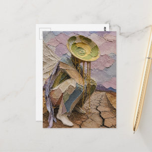 Leafy UFO Comes For Her Mixed Media AI Enhanced Postcard