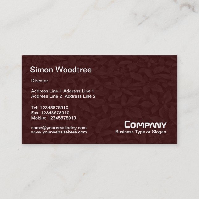 Leafy Undergrowth Texture - Dark Brown Business Card (Front)