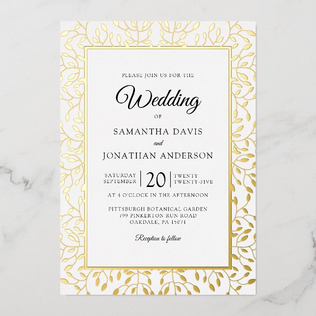 Leafy Vine Gold Foil Border Wedding (Front)