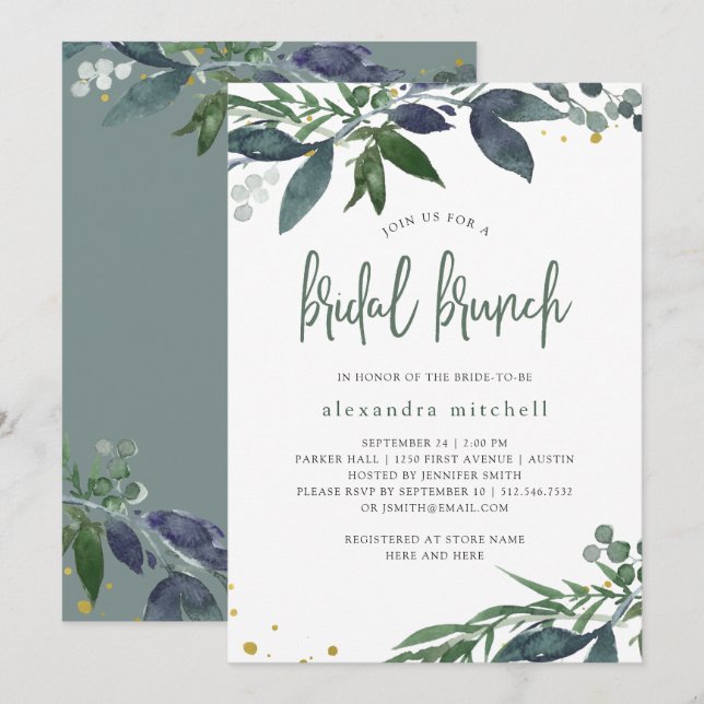 Leafy Watercolor | Bridal Brunch Invitation (Front/Back)