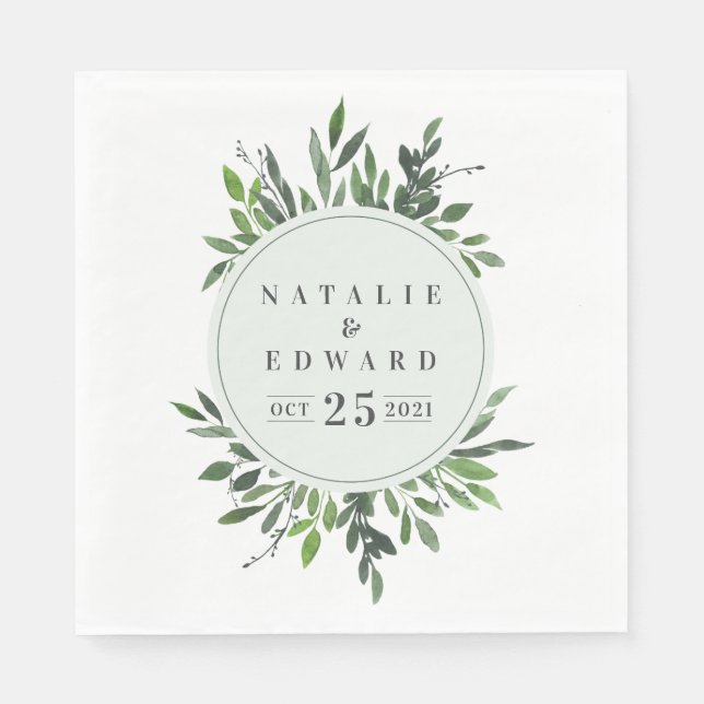 leafy watercolor geometric details card napkin (Front)