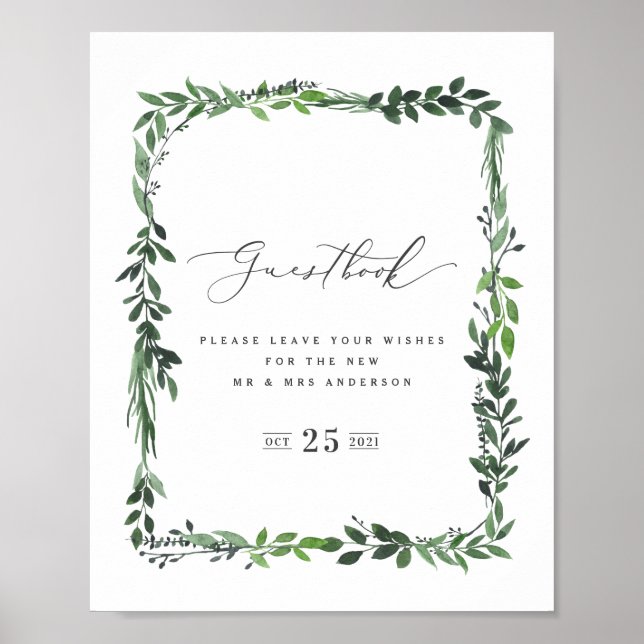 leafy watercolor geometric guestbook wedding (Front)