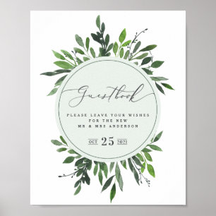 leafy watercolor geometric guestbook wedding