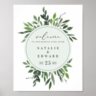leafy watercolor geometric wedding poster