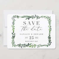 leafy watercolor photograph save the date
