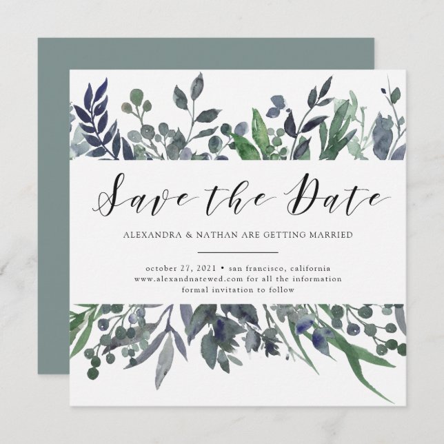 Leafy Watercolor | Wedding Save the Date Invitation (Front/Back)