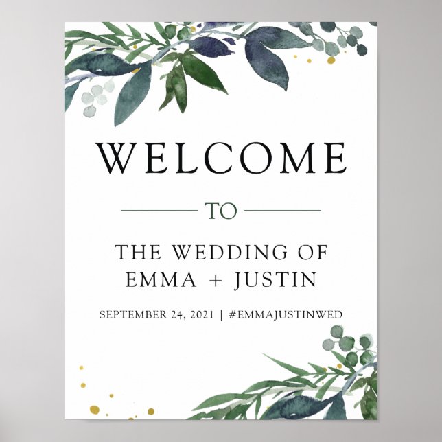Leafy Watercolor | Wedding Welcome Sign (Front)